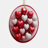 Glossy Red and White Hearts Keramik Ornament (Rechts)