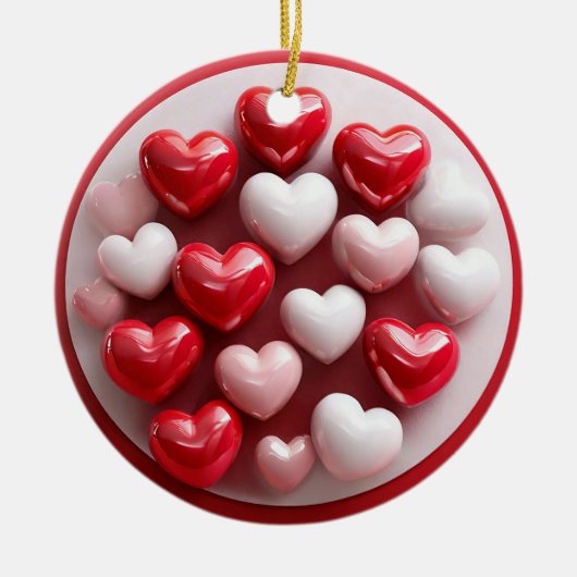 Glossy Red and White Hearts Keramik Ornament (Vorne)