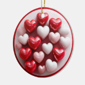 Glossy Red and White Hearts Keramik Ornament (Links)
