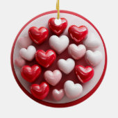 Glossy Red and White Hearts Keramik Ornament (Hinten)