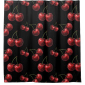 Glossy Red Cherries Black Retro Glam Duschvorhang (Vorderseite)