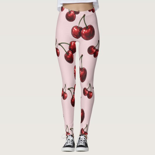 Glossy Red Cherries Retro Glam "Juicy & Sweet" Leggings (Vorderseite)