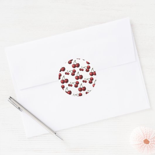 Glossy Red Cherries Retro Glam Runder Aufkleber (Umschlag)