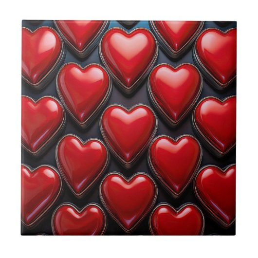 Glossy Red Hearts Fliese (Vorderseite)