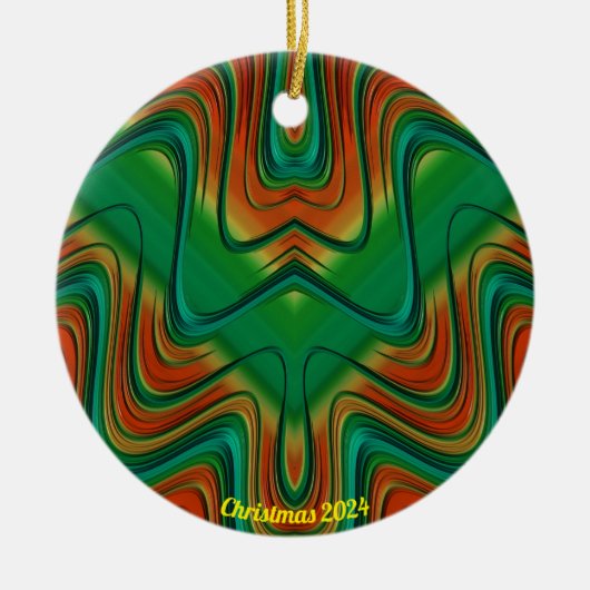 Glossy Red, Yellow und Green Christmas 2024 Keramik Ornament (Vorne)