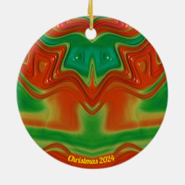 Glossy Red, Yellow und Green Christmas 2024 Keramik Ornament