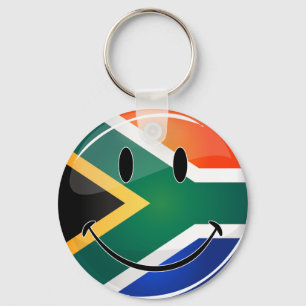 Glossy Round Happy South African Flag Schlüsselanhänger