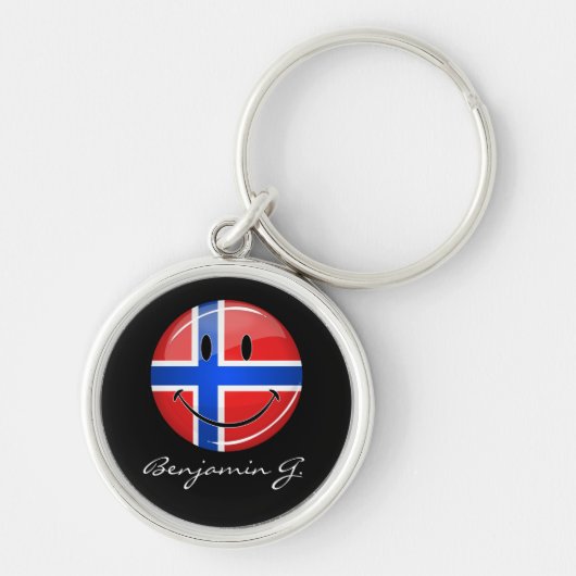 Glossy Round Lächelnde norwegische Flagge Schlüsselanhänger (Vorne)