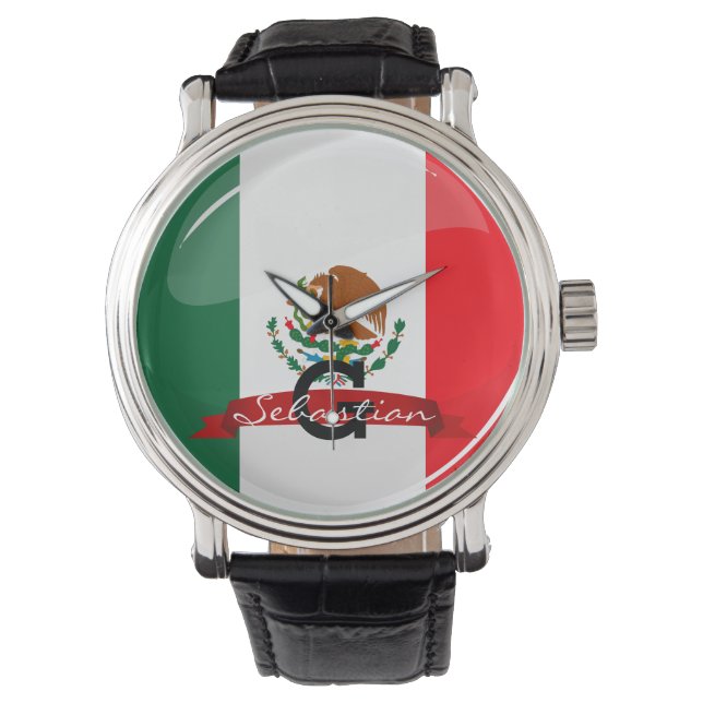 Glossy Round Mexiko Flag Armbanduhr (Vorderseite)