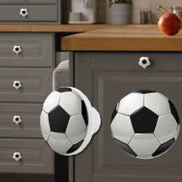 Glossy Soccer Ball/Futbol Black + White Sporty Keramikknauf