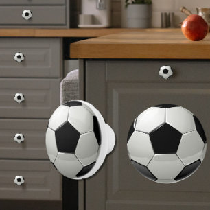 Glossy Soccer Ball/Futbol Black + White Sporty Keramikknauf
