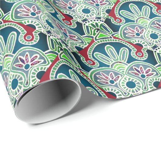 Glossy Weihnachtsgeschenke grün Geschenkpapier (Rolleneckpunkt)