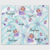 Glossy Wrapping Paper, Angel Blue Feathers Hearts Geschenkpapier (Flach)
