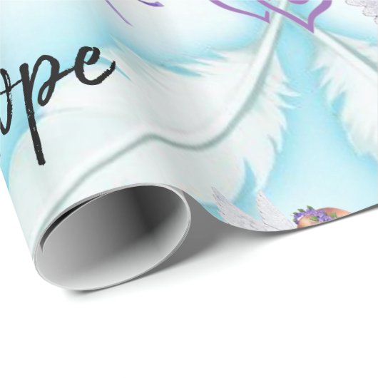 Glossy Wrapping Paper, Angel Blue Feathers Hearts Geschenkpapier (Rolleneckpunkt)