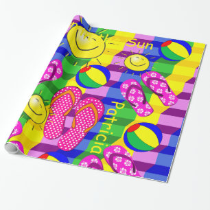 Glossy Wrapping Paper, Beach Ball Sun Flip Flops Geschenkpapier