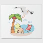 Glossy Wrapping Paper, Beach Cats Birds Geschenkpapier (Flach)