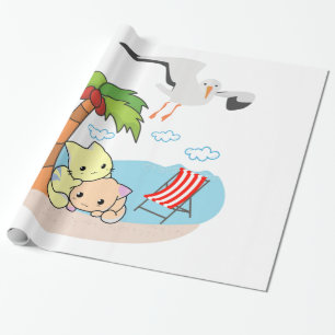 Glossy Wrapping Paper, Beach Cats Birds Geschenkpapier