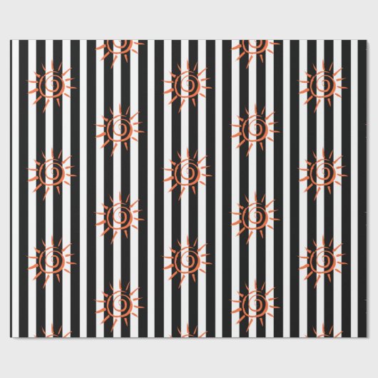 Glossy Wrapping Paper, Black and White Strip Star Geschenkpapier (Flach)