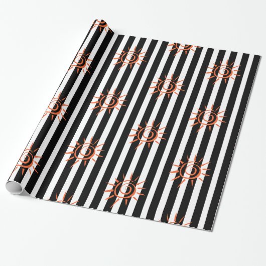 Glossy Wrapping Paper, Black and White Strip Star Geschenkpapier (Ungerollt)