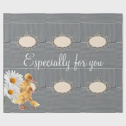 Glossy Wrapping Paper Black Strip Ente Geschenkpapier (Flach)