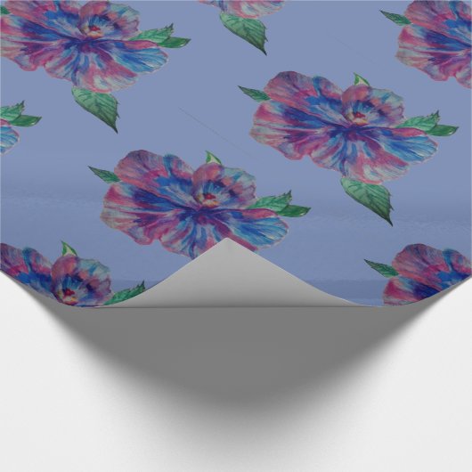 Glossy Wrapping Paper, Blaue Lila Blume Zeichnend Geschenkpapier (Ecke)