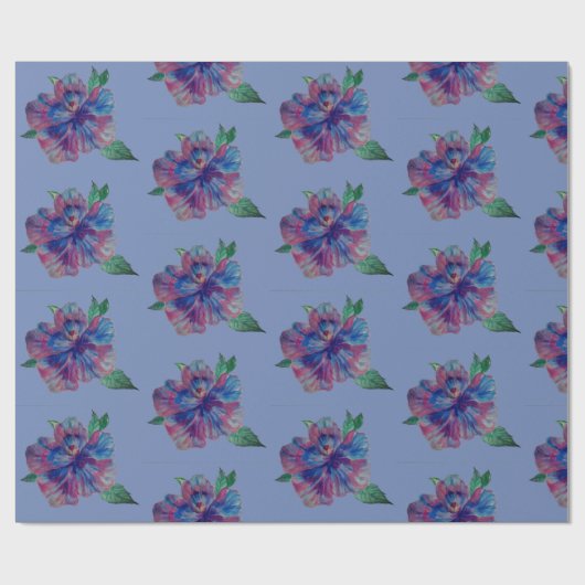 Glossy Wrapping Paper, Blaue Lila Blume Zeichnend Geschenkpapier (Flach)