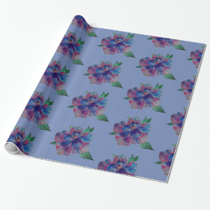 Glossy Wrapping Paper, Blaue Lila Blume Zeichnend Geschenkpapier