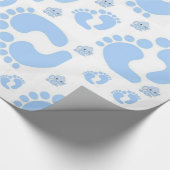 Glossy Wrapping Paper Blue Baby Feet Boy Elephant Geschenkpapier (Ecke)