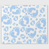 Glossy Wrapping Paper Blue Baby Feet Boy Elephant Geschenkpapier (Flach)