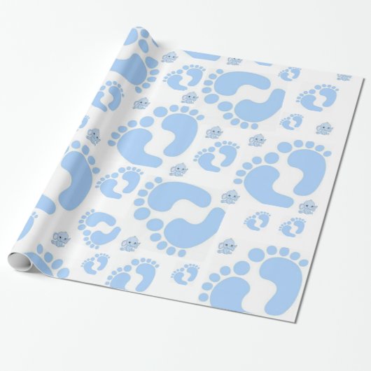 Glossy Wrapping Paper Blue Baby Feet Boy Elephant Geschenkpapier (Ungerollt)