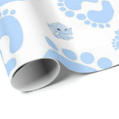 Glossy Wrapping Paper Blue Baby Feet Boy Elephant Geschenkpapier (Rolleneckpunkt)