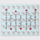 Glossy Wrapping Paper Blue Elephant Red Hearts  Geschenkpapier (Flach)