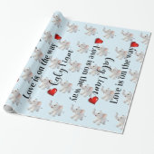 Glossy Wrapping Paper Blue Elephant Red Hearts  Geschenkpapier (Ungerollt)