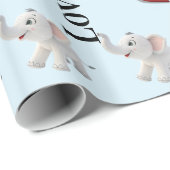 Glossy Wrapping Paper Blue Elephant Red Hearts  Geschenkpapier (Rolleneckpunkt)