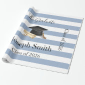 Glossy Wrapping Paper Blue Stripe Graduate 2026 Geschenkpapier (Ungerollt)