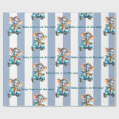 Glossy Wrapping Paper Blue & White Stripe Elephant Geschenkpapier (Flach)