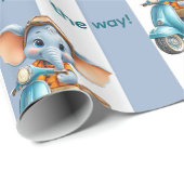 Glossy Wrapping Paper Blue & White Stripe Elephant Geschenkpapier (Rolleneckpunkt)