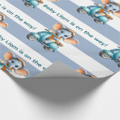 Glossy Wrapping Paper Blue & White Stripe Elephant Geschenkpapier (Ecke)