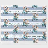 Glossy Wrapping Paper Blue & White Stripe Elephant Geschenkpapier (Flach)