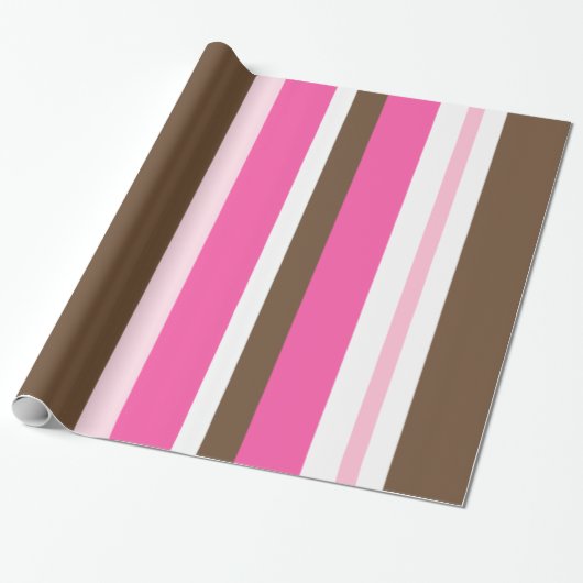 Glossy Wrapping Paper Brown & Pink Stripe  Geschenkpapier (Ungerollt)