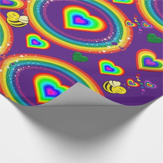 Glossy Wrapping Paper, Bumblebee Rainbows Hearts Geschenkpapier (Ecke)