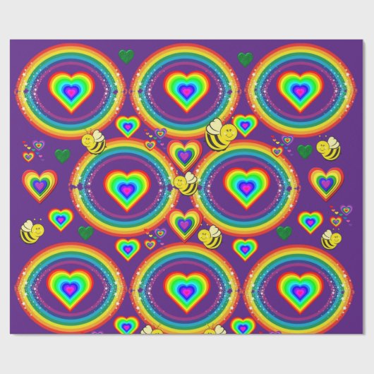 Glossy Wrapping Paper, Bumblebee Rainbows Hearts Geschenkpapier (Flach)