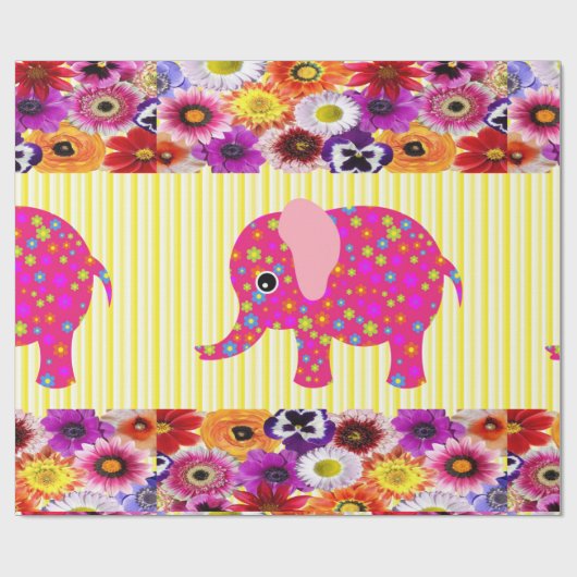 Glossy Wrapping Paper Colorful Elephant Geschenkpapier (Flach)