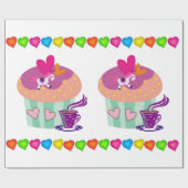 Glossy Wrapping Paper, Cupcakes Colorful Hearful Geschenkpapier (Flach)