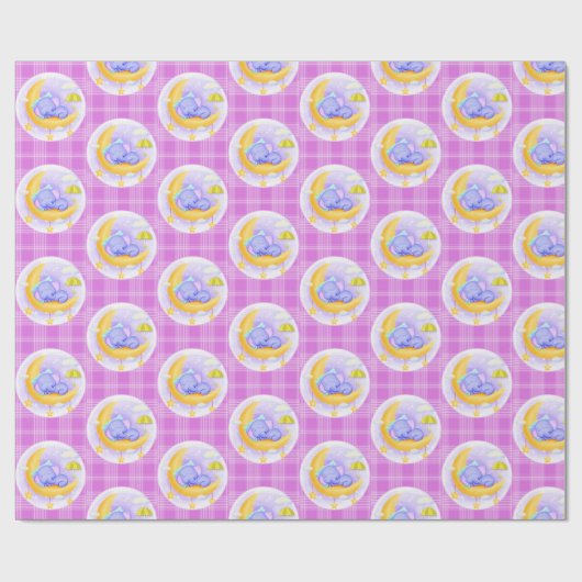 Glossy Wrapping Paper Elephant Lila Kariert Geschenkpapier (Flach)
