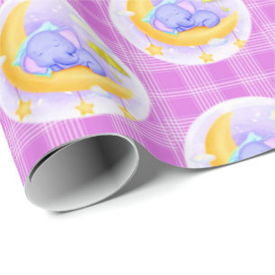 Glossy Wrapping Paper Elephant Lila Kariert Geschenkpapier