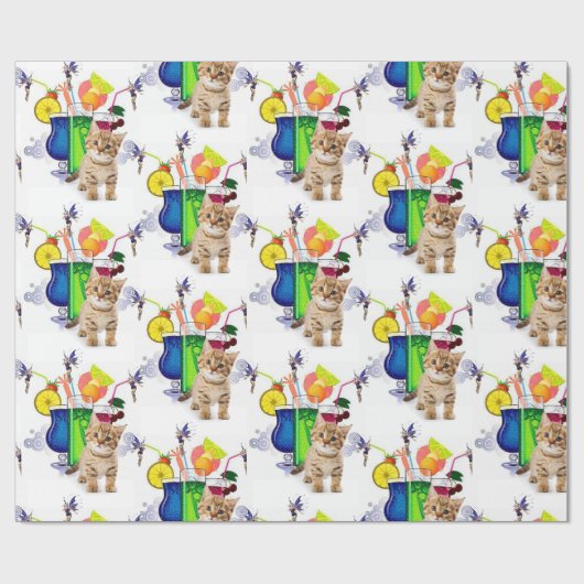 Glossy Wrapping Paper Fairy Drinks Kitten Geschenkpapier (Flach)