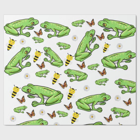 Glossy Wrapping Paper Frogs Bumblebee Butterfly Geschenkpapier (Flach)