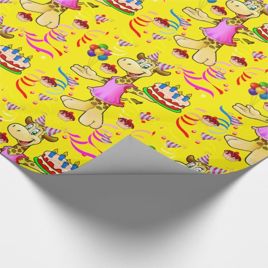 Glossy Wrapping Paper, Giraffe Happy Birthday Cake Geschenkpapier (Ecke)