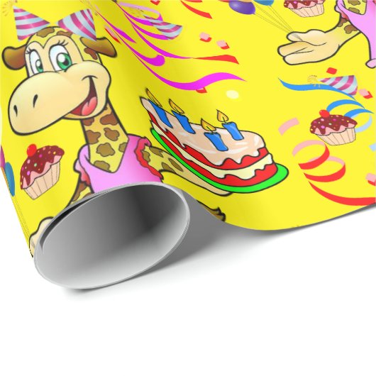 Glossy Wrapping Paper, Giraffe Happy Birthday Cake Geschenkpapier (Rolleneckpunkt)